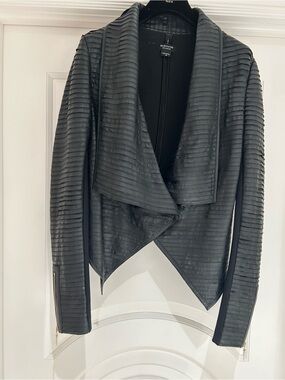 Marciano Black Ribbed Draped Leather Moto Jacket